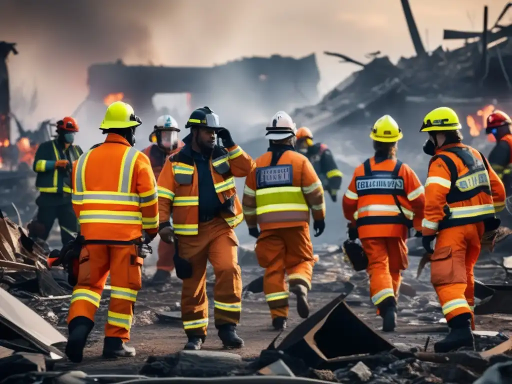 Importancia de las radios CB en emergencias: equipo de emergencia trabajando en zona desastre