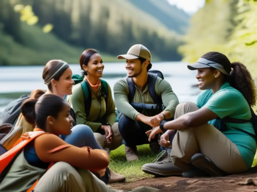 Grupo diverso preparándose para la supervivencia en la naturaleza