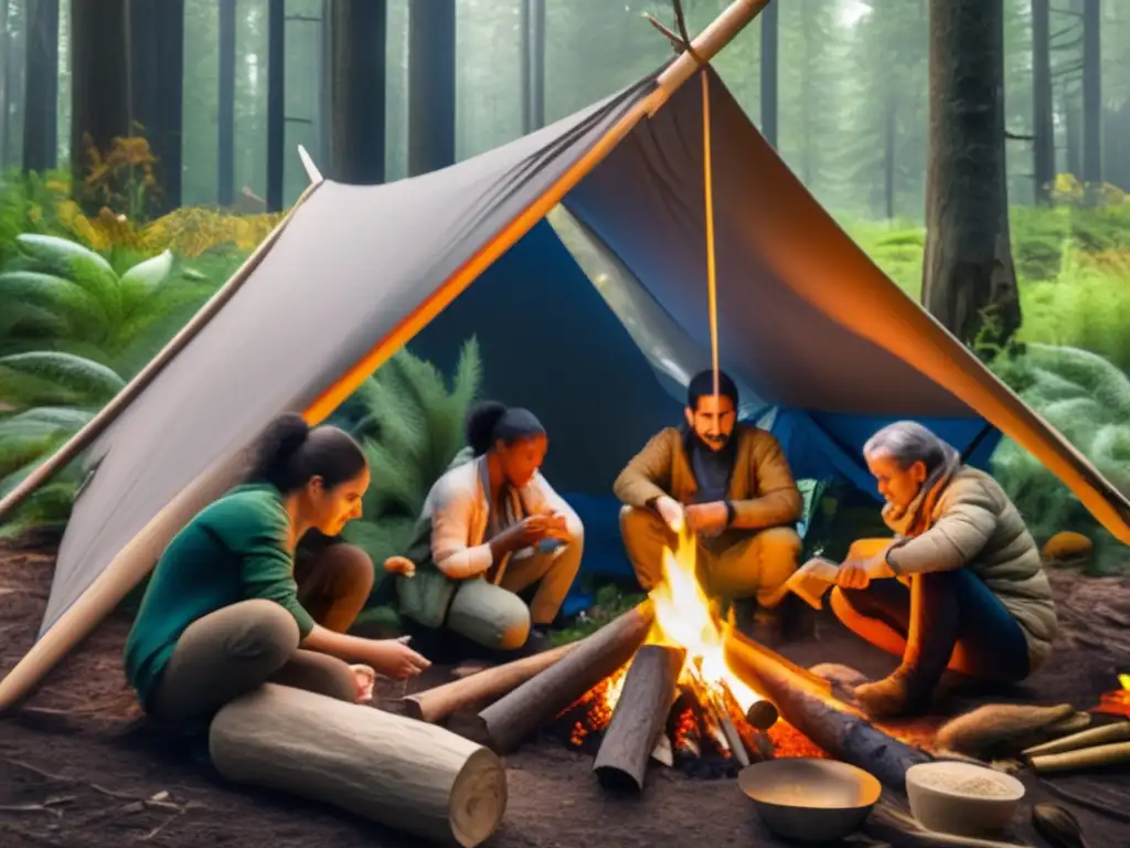 Gestión habilidades supervivencia grupal: imagen detallada de diverso grupo trabajando en escenario