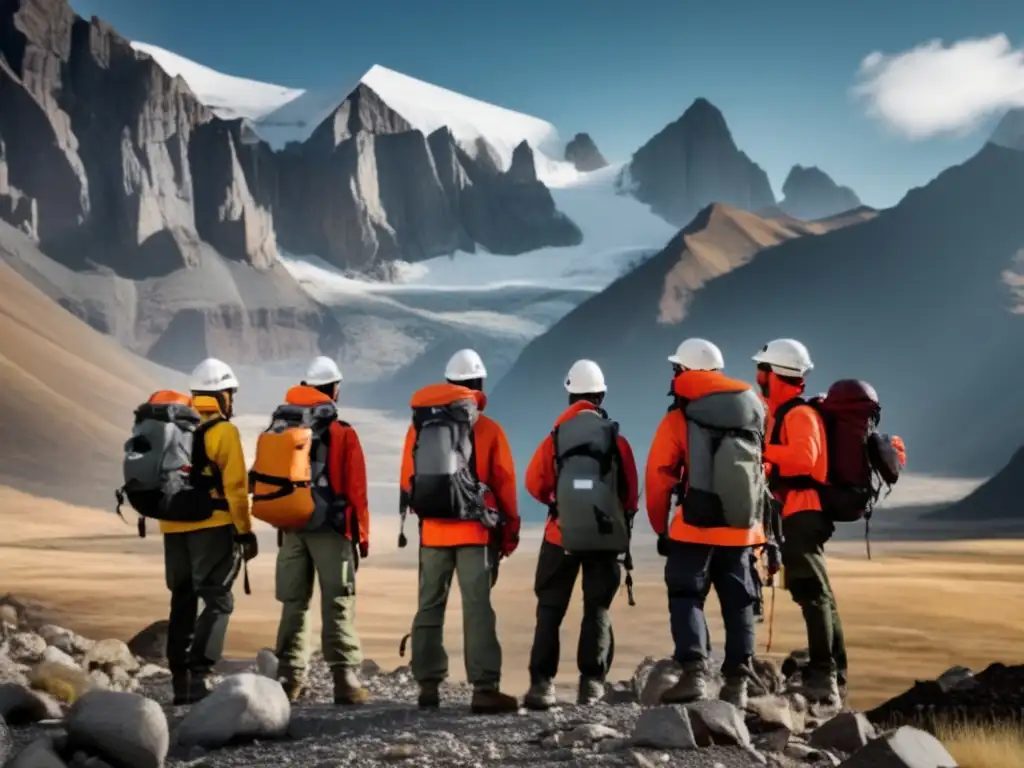 Grupo equipado con seguridad listo para enfrentar riesgos y navegar terrenos desafiantes