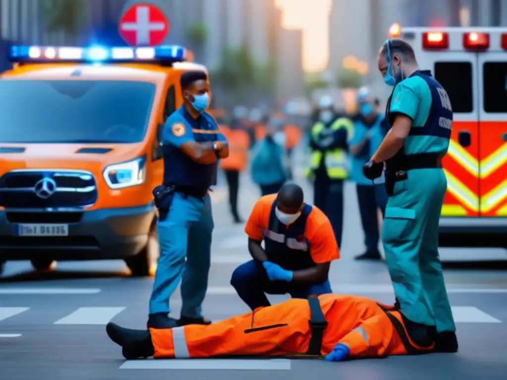 Primeros auxilios en situaciones de trauma: Equipo médico de emergencia respondiendo a una escena de trauma en una calle de la ciudad