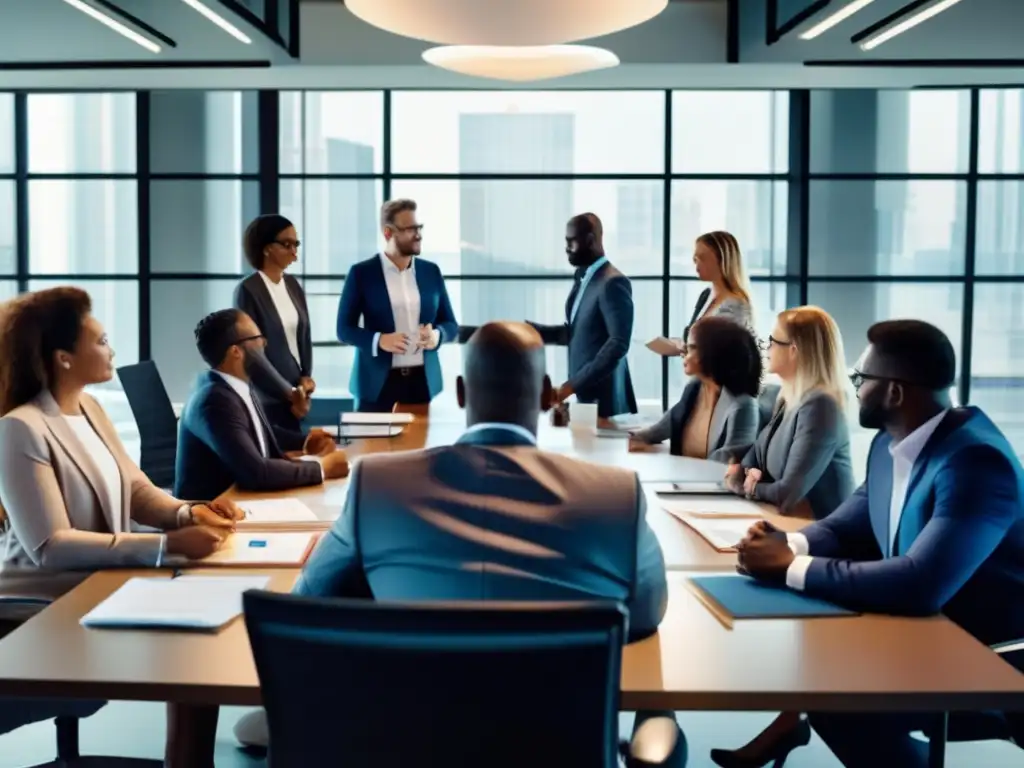 Profesionales en reunión en oficina moderna