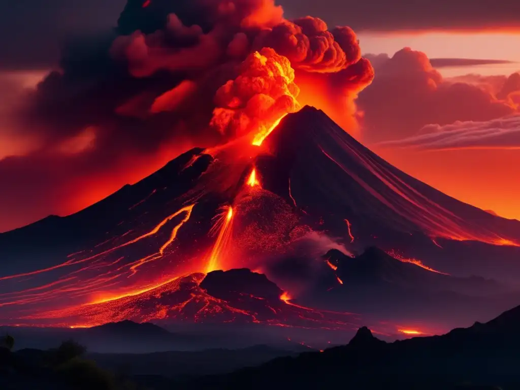 Erupción volcánica al anochecer