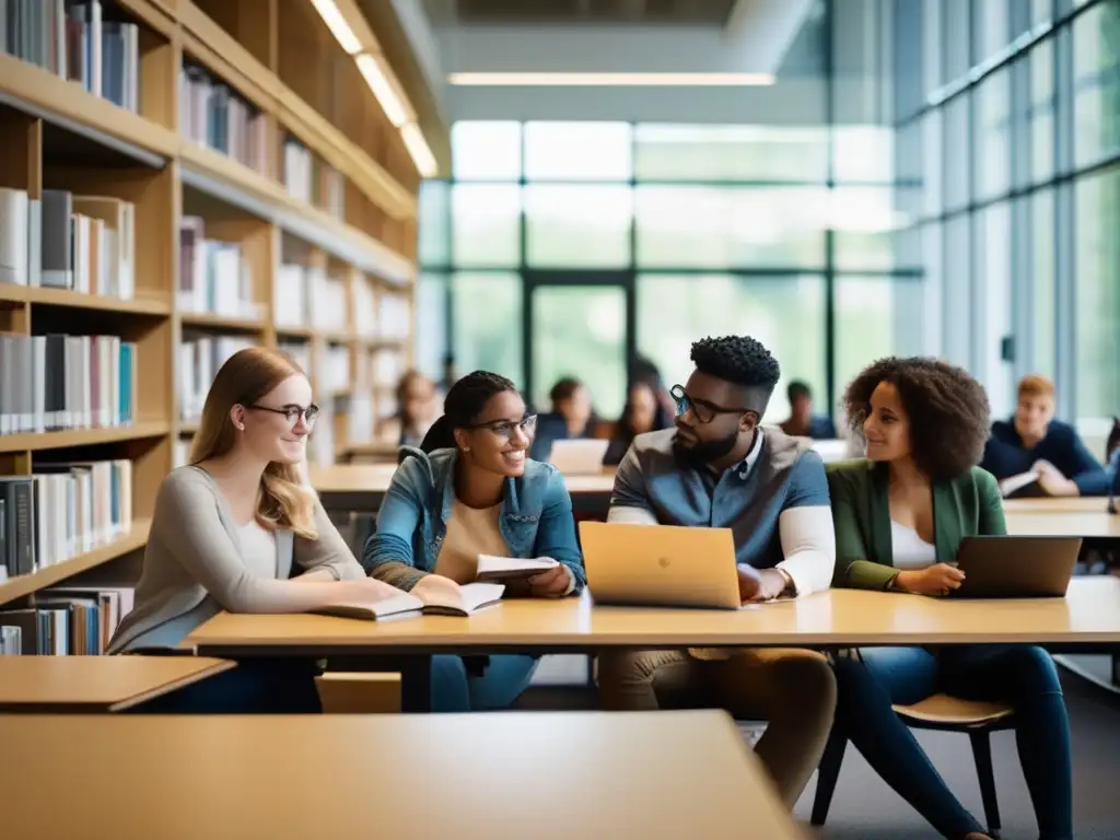 Estudiantes concentrados en biblioteca universitaria, resiliencia en finanzas estudiantiles en crisis