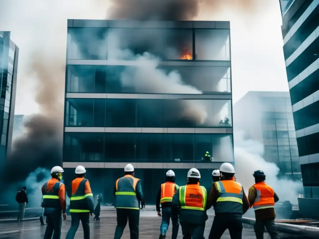 Técnicas de evacuación en situaciones de estrés con personas formando cadenas y usando salidas de emergencia-