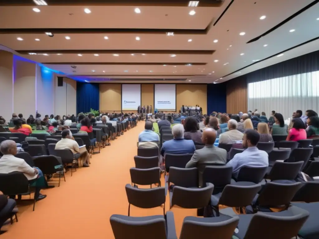 Beneficios eventos preparacionismo: conferencia vibrante con participantes activos y ambiente profesional