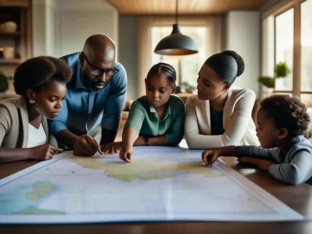 Familia discutiendo plan de evacuación familiar efectivo