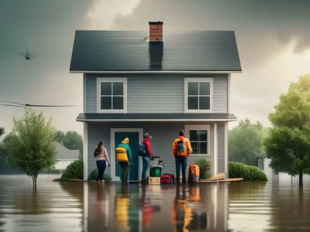 Familia en el techo durante inundación - Guía de supervivencia en inundaciones para preppers