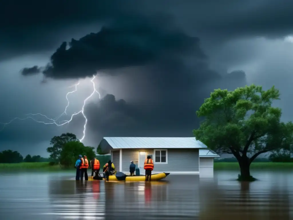 Familia en techo de casa inundada busca rescate - Preparación para inundaciones: Pasos esenciales