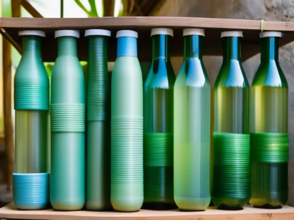 Filtro de agua casero reciclado: Detalle de un innovador sistema de filtración hecho con botellas de plástico