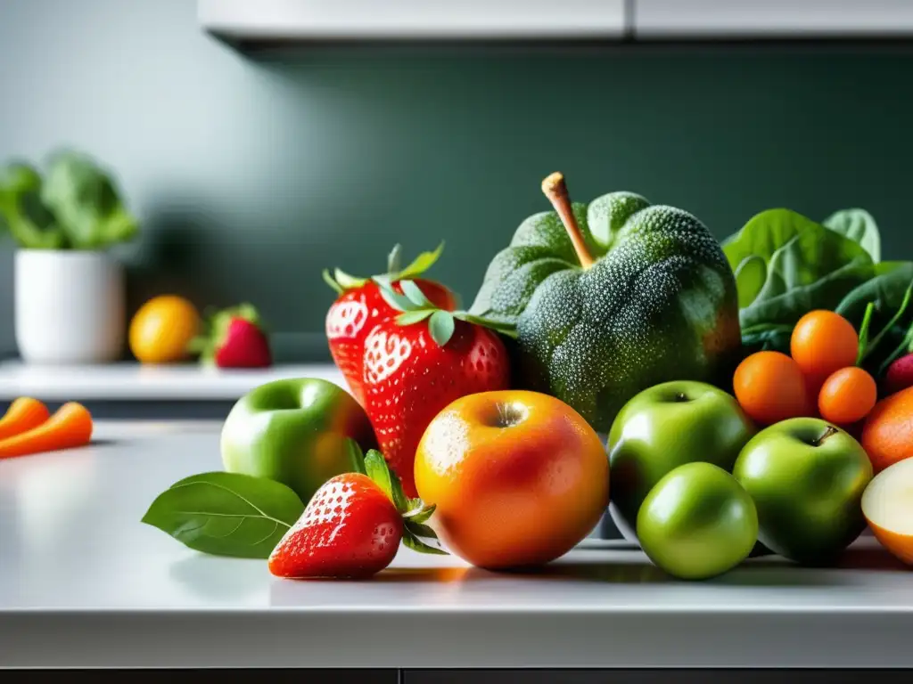 Consejos para conservar alimentos: variedad de frutas y verduras frescas en una encimera moderna