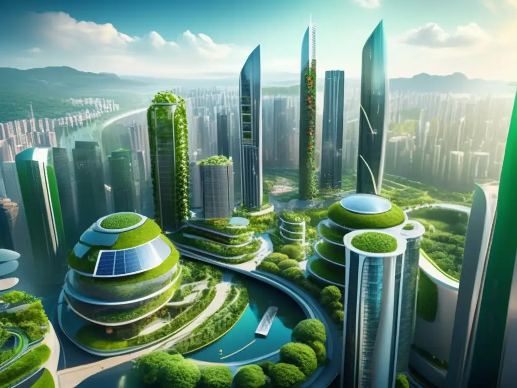 Ciudad futurista con arquitectura resiliente y verde