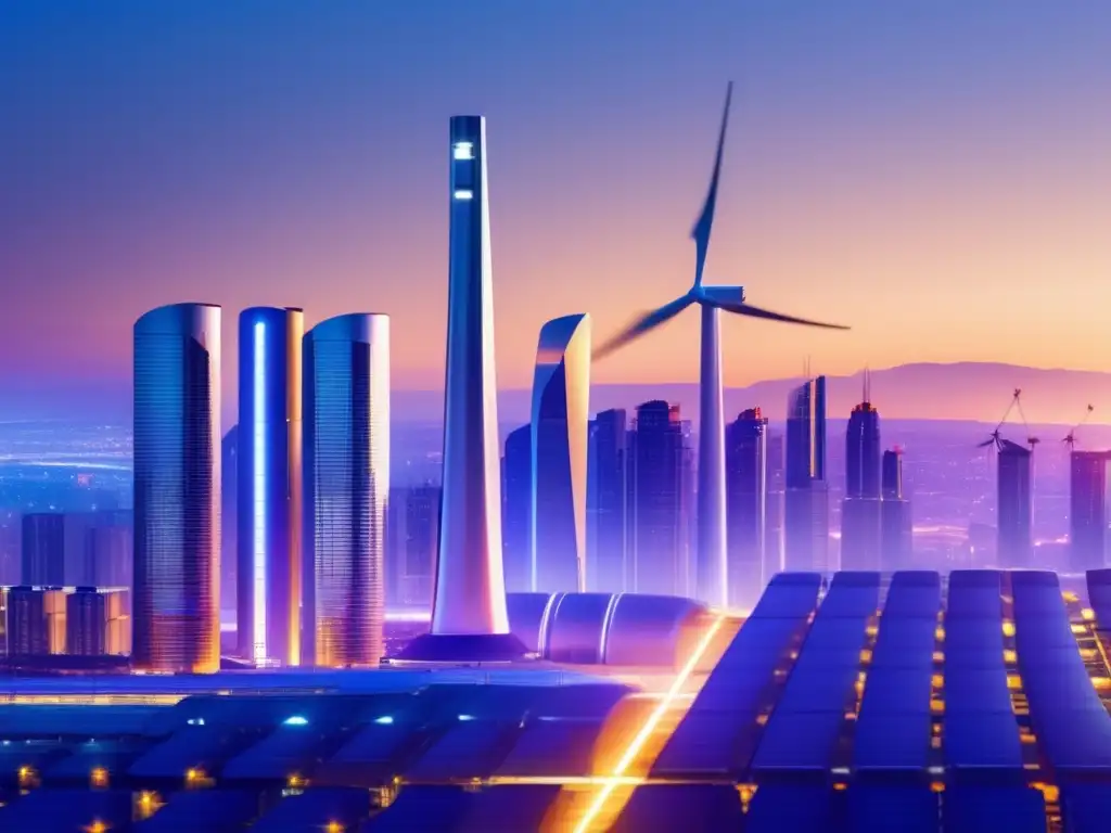 Energía renovable para preppers: Futurista ciudad autosuficiente y sostenible con paneles solares, turbinas eólicas y una armonía natural-tecnología