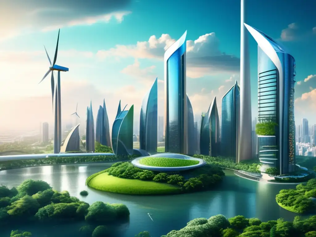 Ciudad futurista ecoamigable, integrando naturaleza y urbanización