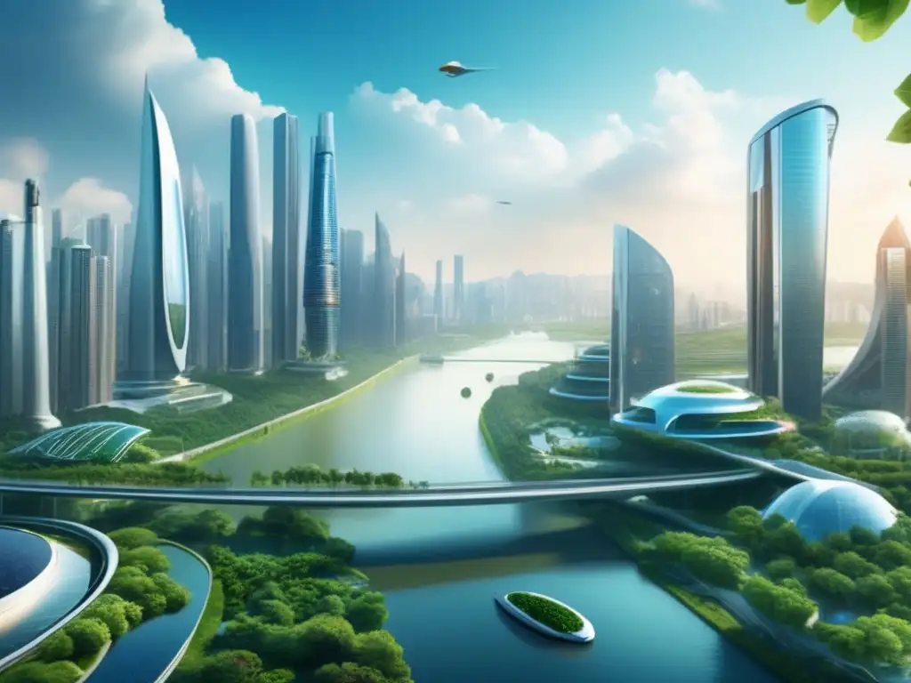 Ciudad futurista adaptación cambio climático, vida sostenible con tecnología avanzada - Guía adaptación cambio climático preppers