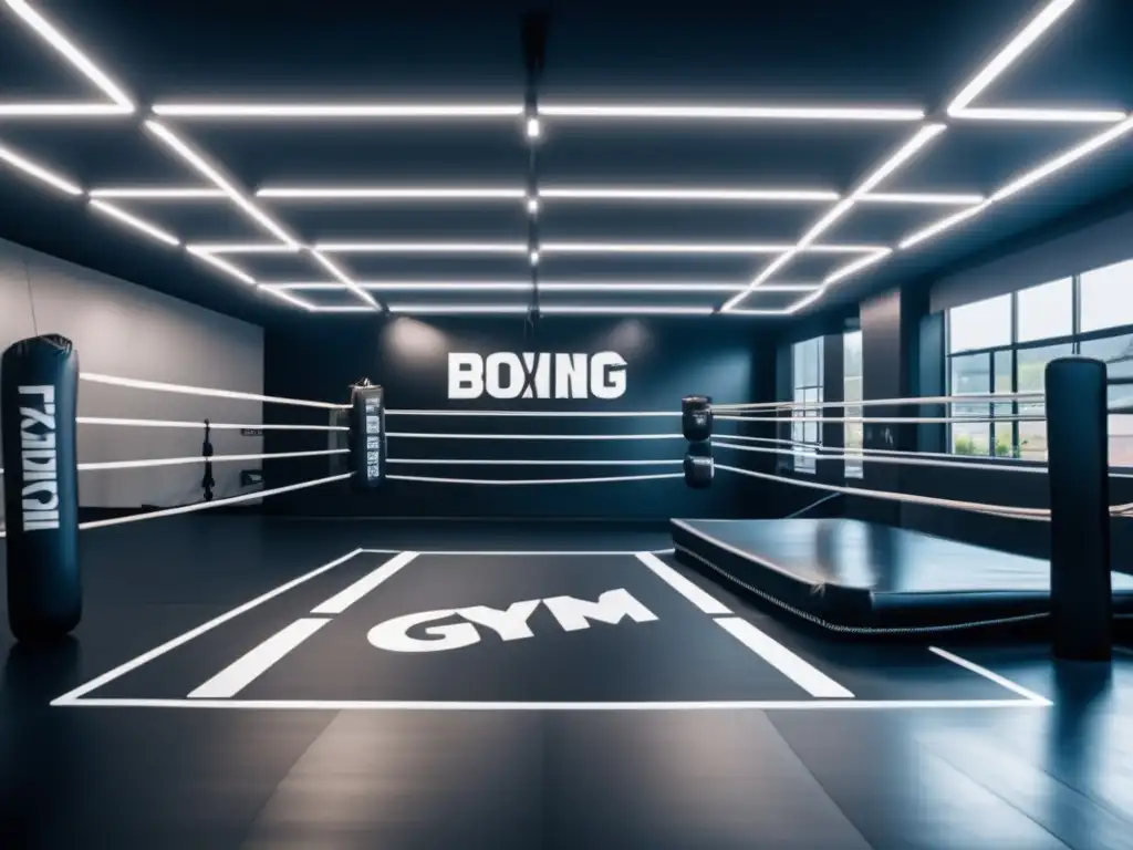 Gimnasio de boxeo profesional con ambiente moderno y equipamiento completo