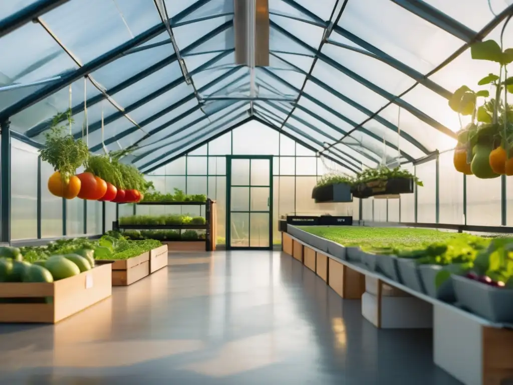 Invernadero sostenible con frutas y verduras, agua y refugios resilientes - Preparacionismo cambio climático preppers