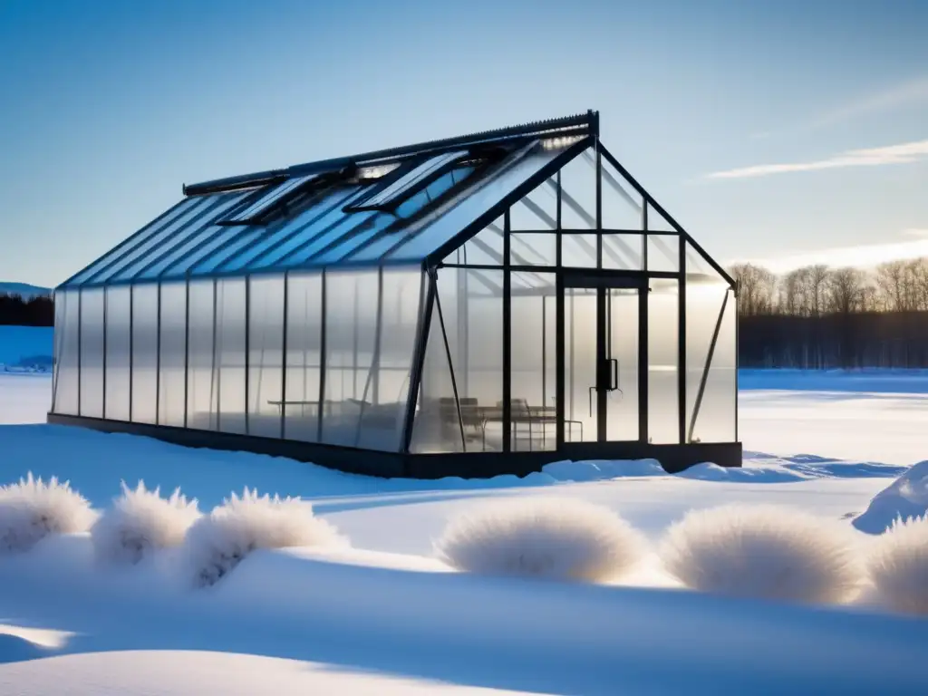 Invernadero resistente clima extremo con diseño moderno y tecnología avanzada para óptimo cultivo