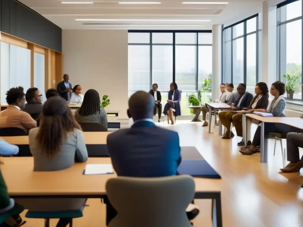 Taller de medicina natural de supervivencia en una aula moderna con participantes atentos y profesor experto