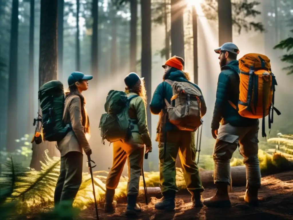 Grupo en la naturaleza, preparados para curso de supervivencia