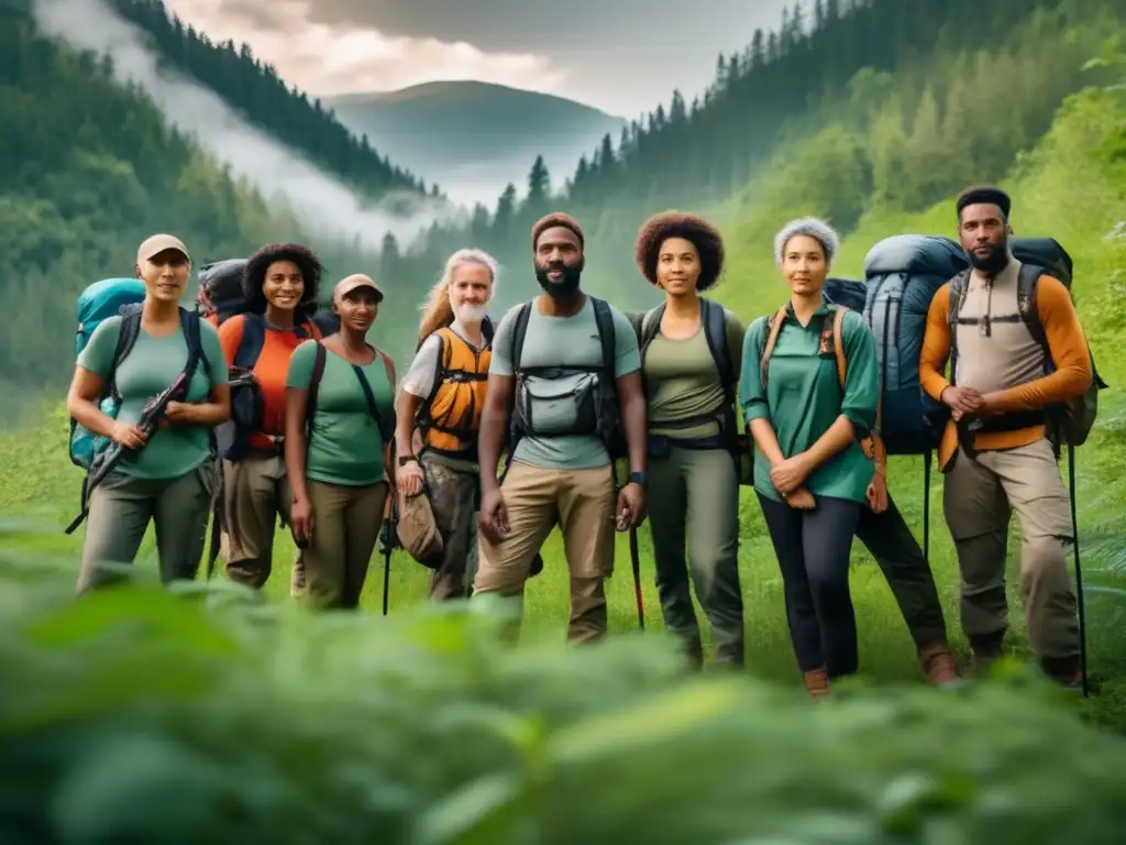 Grupo de preparacionismo personalizado discutiendo en el bosque, resaltando la importancia de la colaboración y el conocimiento compartido