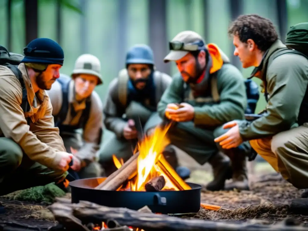 Beneficios de certificación supervivencia para preppers: diverso grupo en ejercicio, instructor experto, habilidades esenciales adquiridas