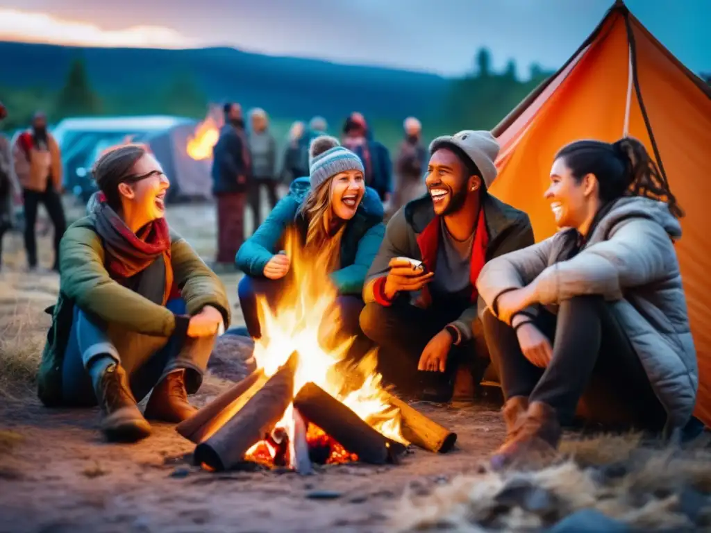 Grupo de personas en un entorno de supervivencia, mostrando la importancia del humor en emergencias