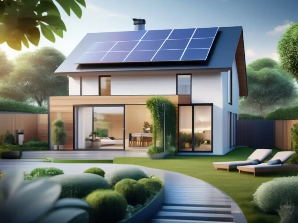 Casa sostenible con paneles solares y consejos ahorro agua y electricidad