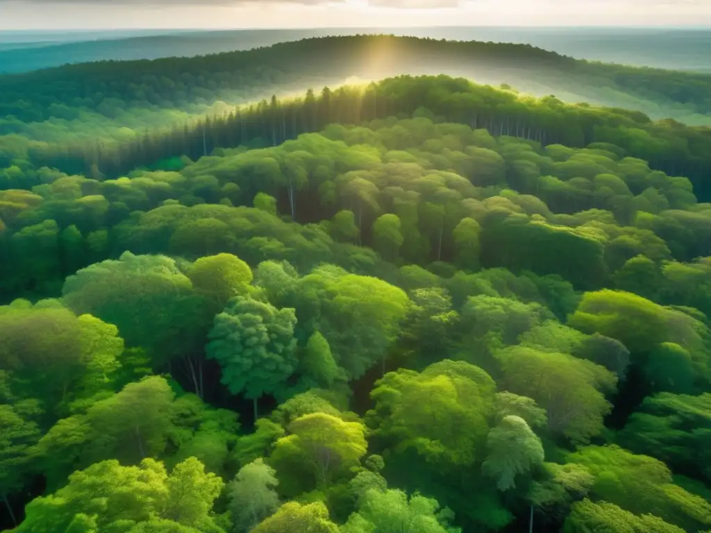 Resiliencia ante impacto ambiental desastre: Vista aérea fascinante de un denso bosque, resaltando su exuberante follaje verde