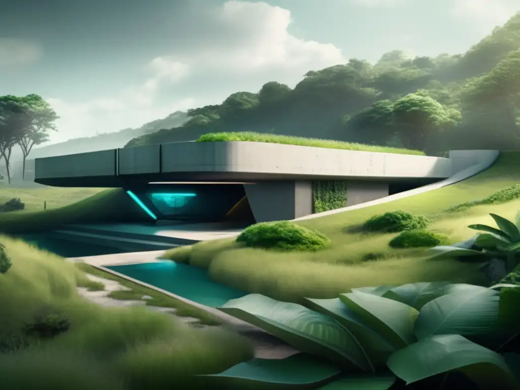 Un bunker futurista en un paisaje postapocalíptico muestra preparación para desastres ecológicos: Escenarios de supervivencia