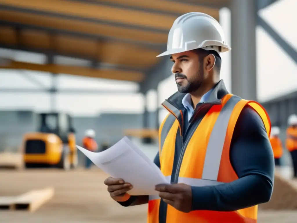 Trabajador de la construcción con herramientas y planos en un sitio de construcción - Habilidades económicas para preppers