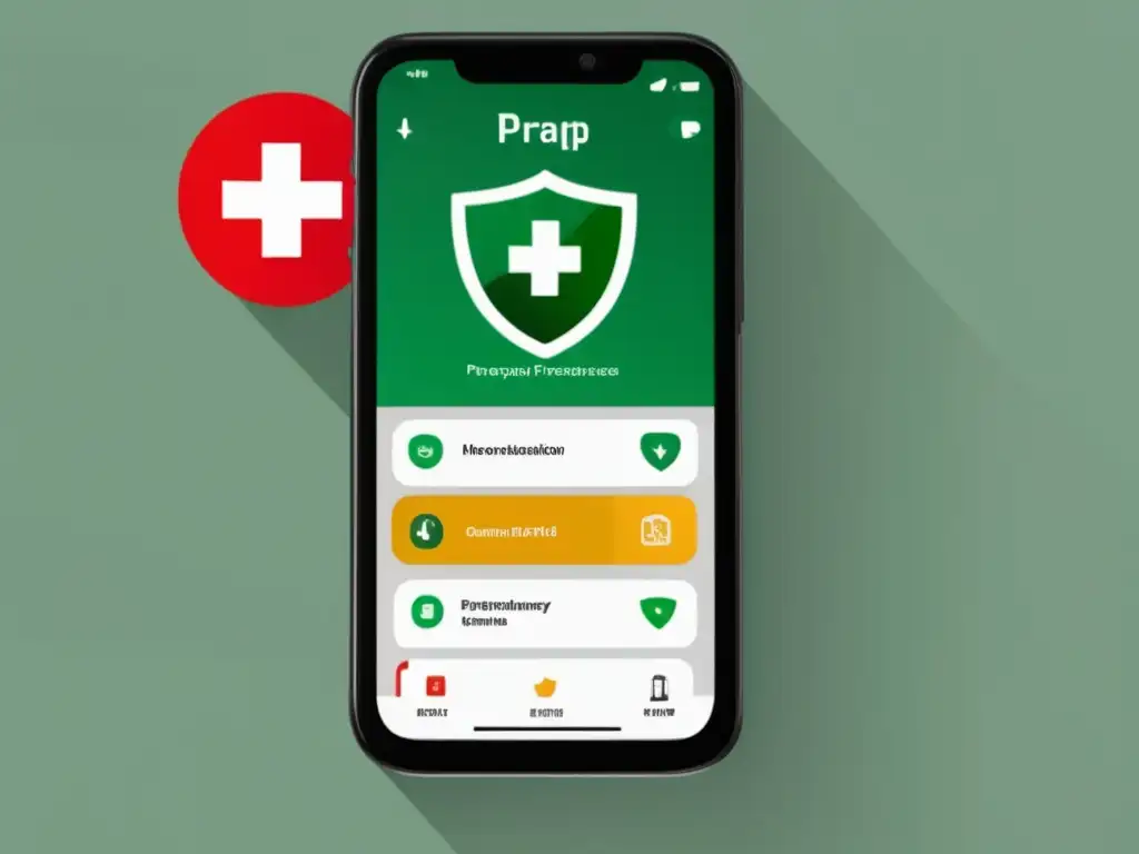 Smartphone PrepApp: Aplicación móvil para preparación de emergencias con funciones de contacto, clima, consejos de supervivencia y mapas