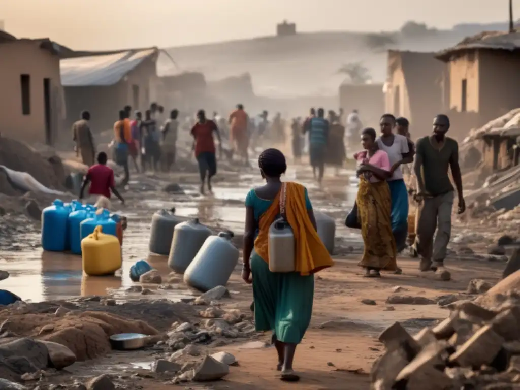 Personas en área devastada buscando agua - Cómo enfrentar situación de inanición