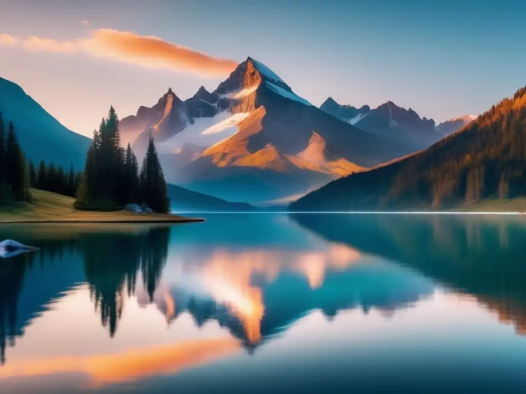 Paisaje montañoso sereno en 8k, reflejado en un lago alpino