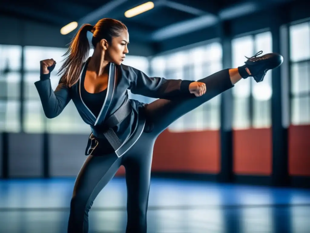 Mujer empoderada practicando técnicas de defensa personal