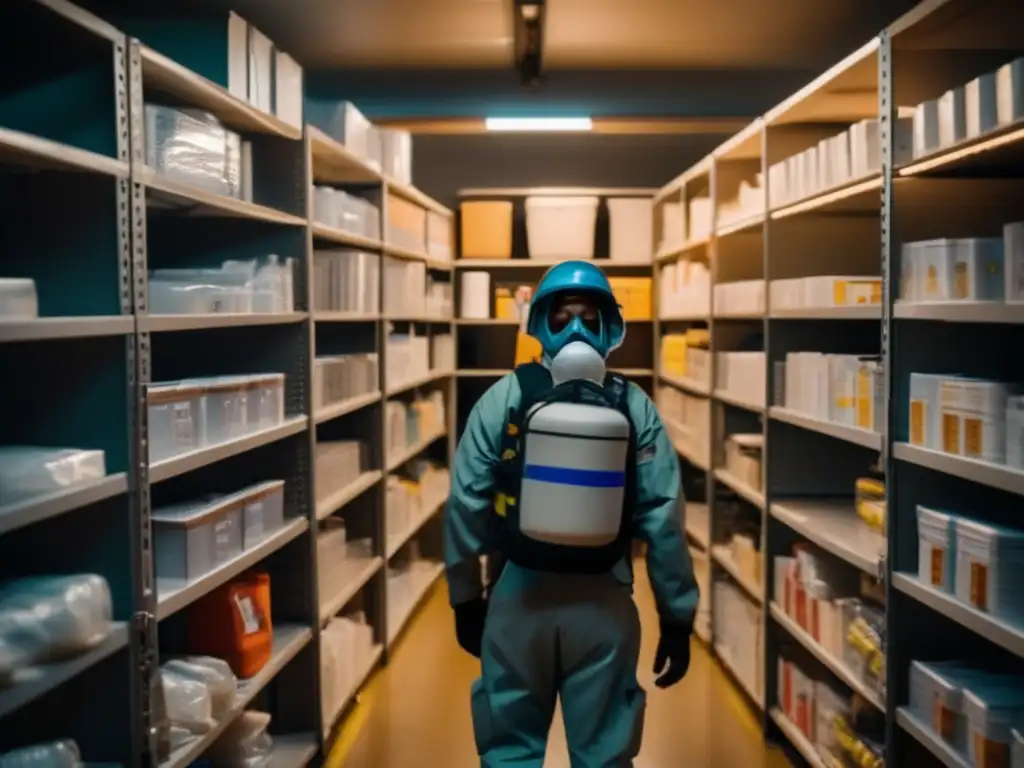 Imagen de persona en cuarto con kits de emergencia y PPE