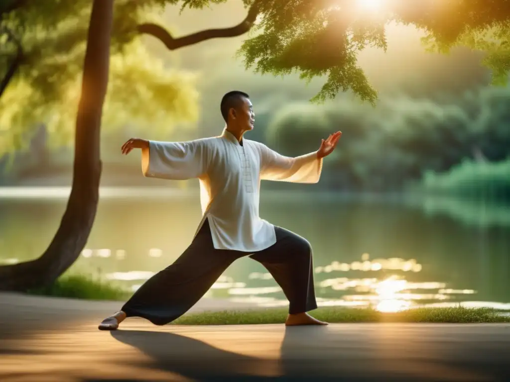 Practicante de Tai Chi en entorno sereno - Tai Chi para defensa personal preppers