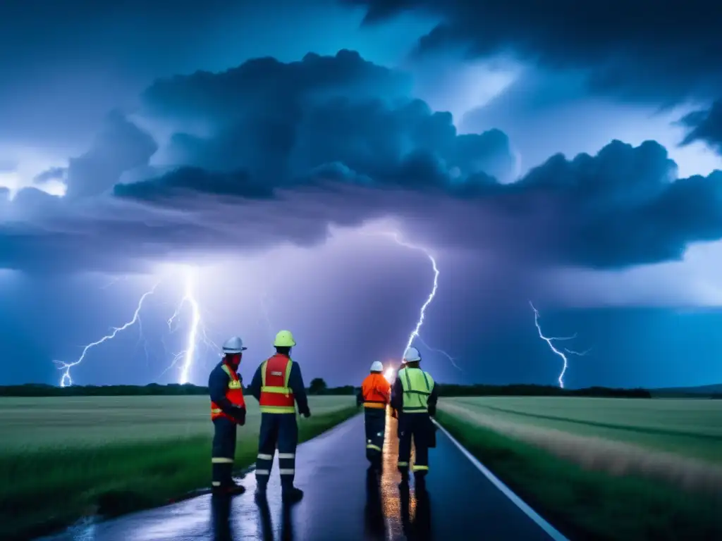 Impacto clima en comunicaciones de emergencia: técnicos reparan equipo en tormenta