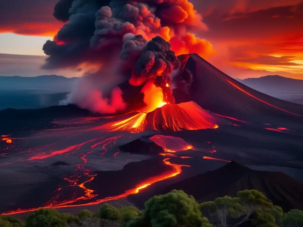 Preparación para erupción volcánica: Guía preppers, imagen detallada de erupción volcánica y actividades de supervivencia