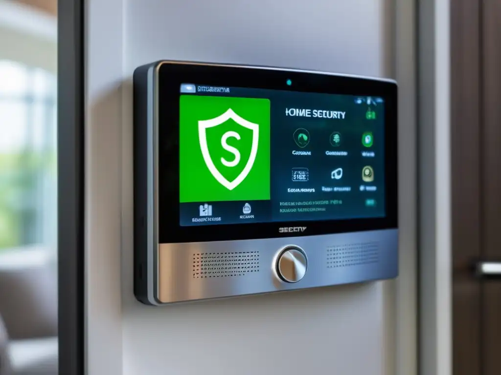 Instalación de sistema de seguridad para el hogar, con panel de control elegante, sensores en puertas y ventanas, y acceso de alta tecnología