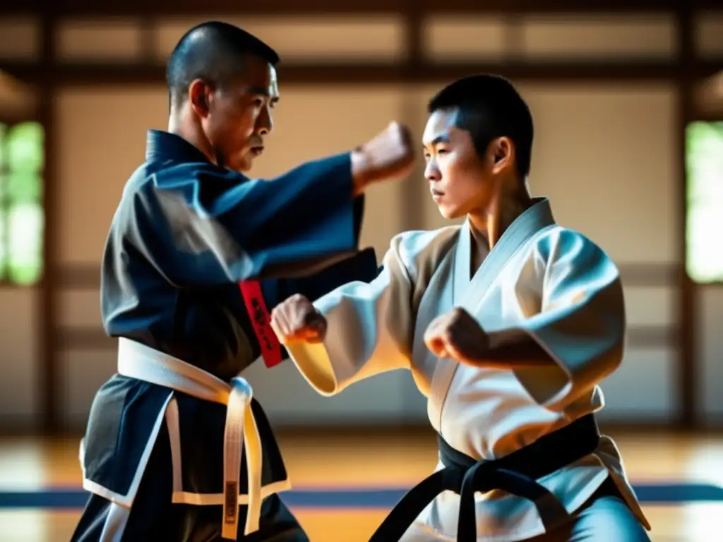 Instructor de artes marciales demostrando técnica de golpeo