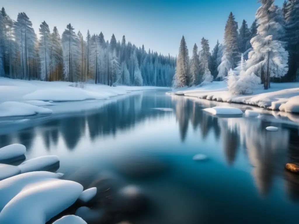 Paisaje invernal con purificación de agua en climas fríos