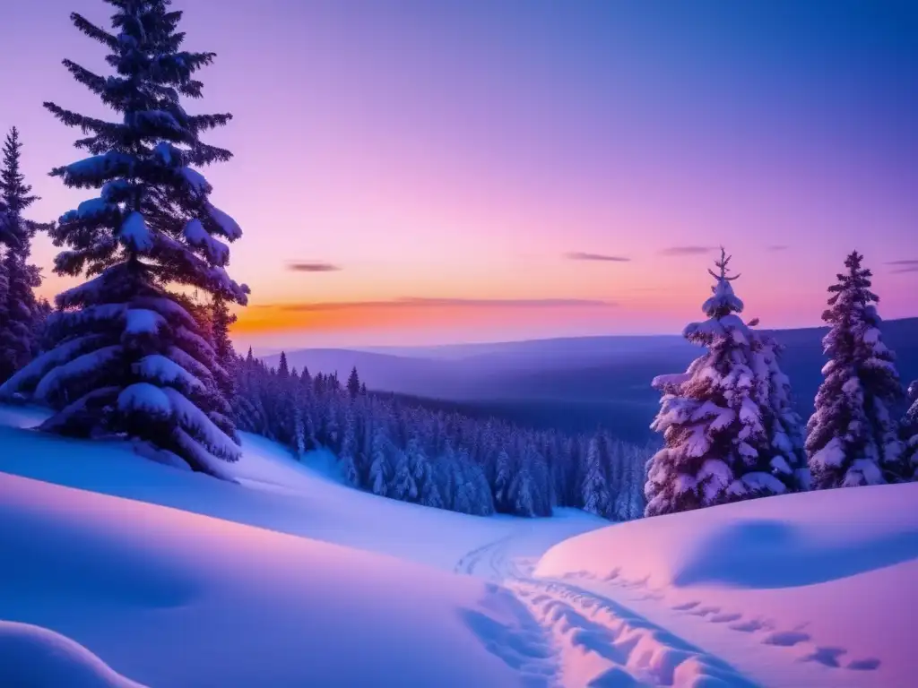 Paisaje invernal nevado en un bosque denso con una cabaña acogedora y consejos para sobrevivir al frío