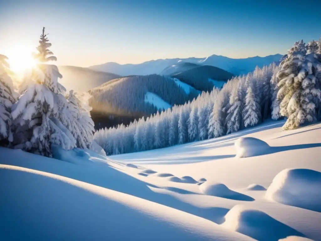 Guía supervivencia tormenta nieve: paisaje invernal con cabaña rodeada de nieve, árboles majestuosos y tranquilidad