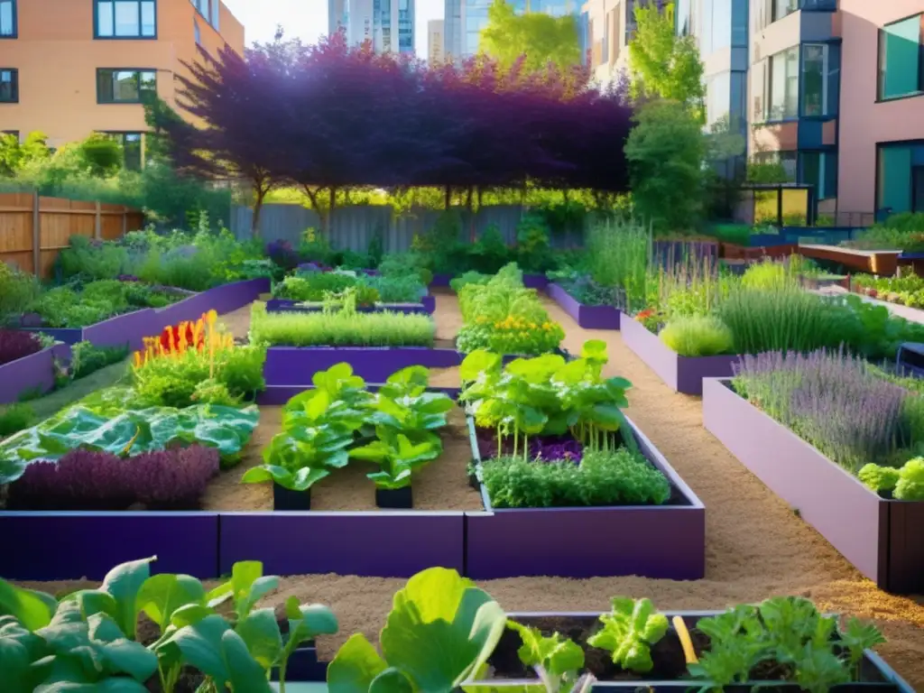 Diseño jardín comestible urbano, lleno de vida y color en la ciudad