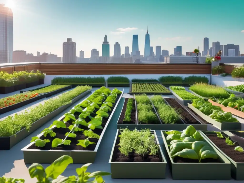 Agricultura urbana: Recolección de semillas en jardín de techo con verduras, hierbas y técnicas sostenibles