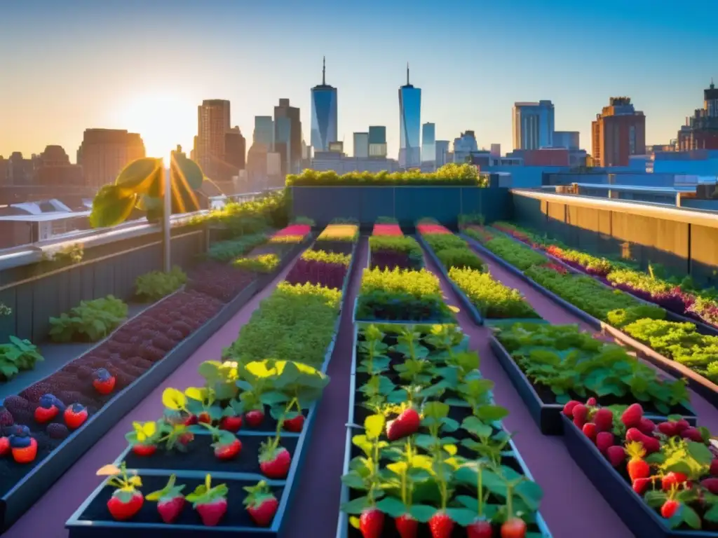 Cultivo de bayas en la ciudad: Guía completa, jardín urbano vibrante con plantas de bayas y abundancia de frutas deliciosas