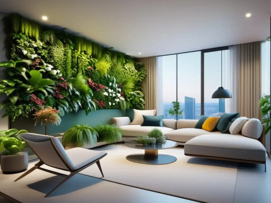 Beneficios jardín vertical en apartamento: verde exuberante, decoración contemporánea, oasis tranquilo con luz natural