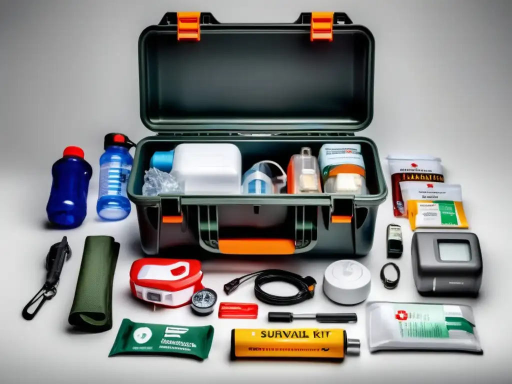 Plan de emergencia efectivo: kit de supervivencia organizado en fondo blanco