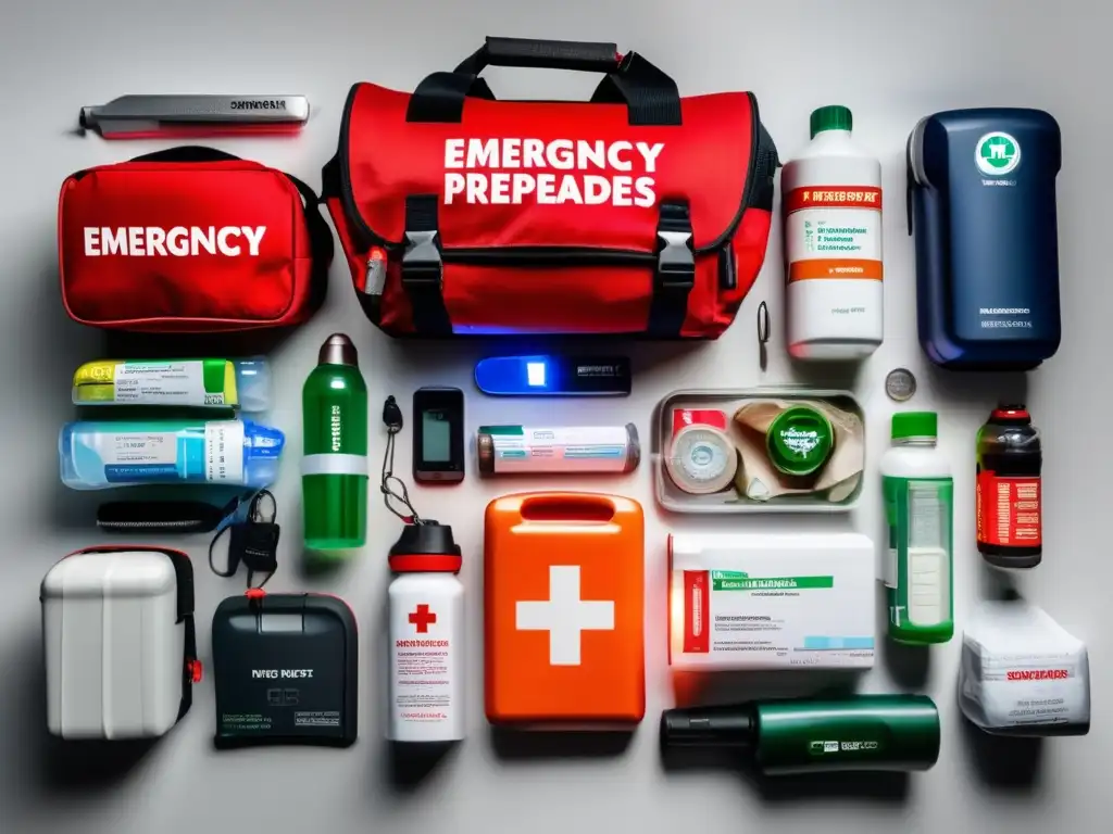 Kit de supervivencia desastre ambiental: primeros auxilios, linterna, agua, comida, multitool, cargador - Preparado para emergencias